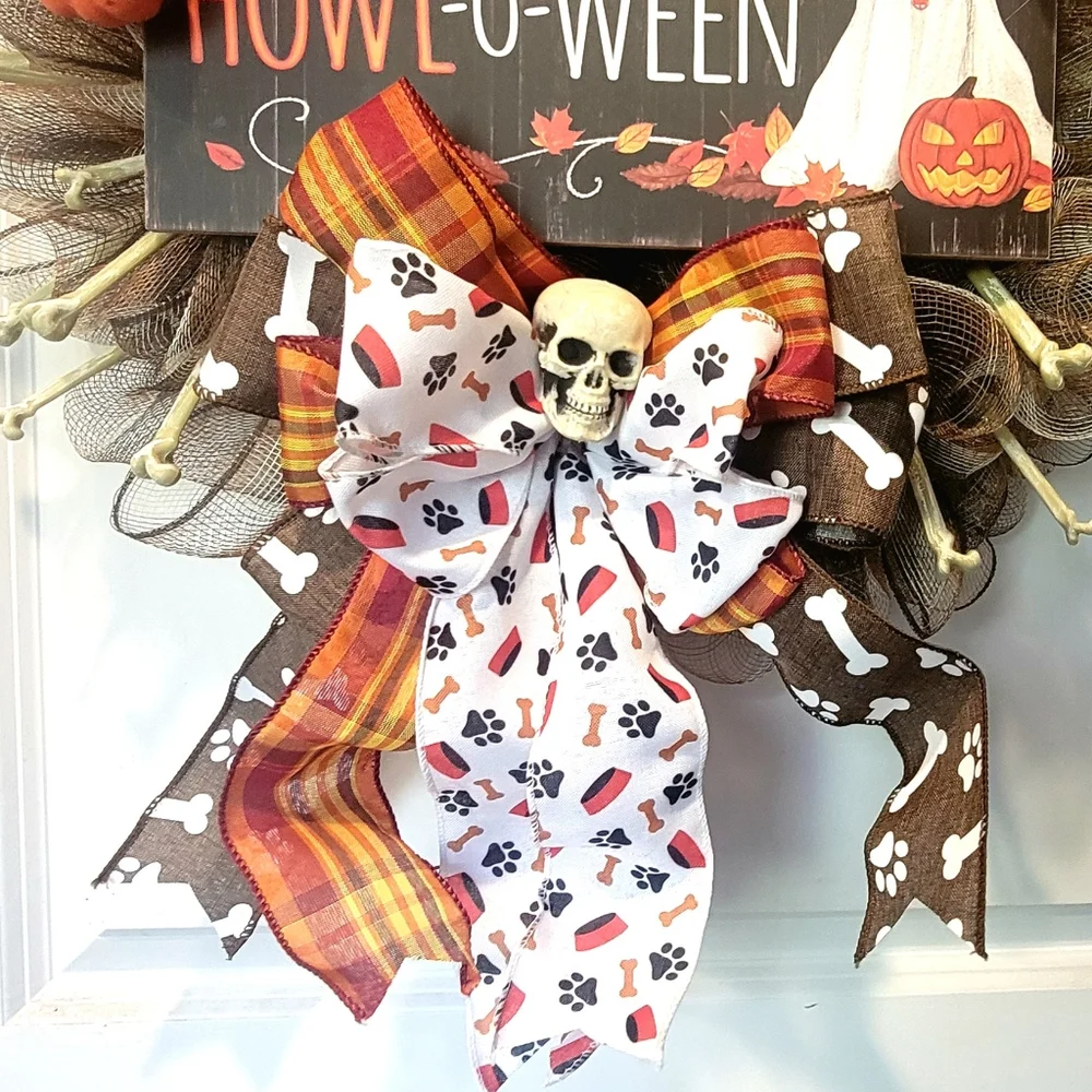 Halloween Dog Wreath Game of Bones Howl-o-ween